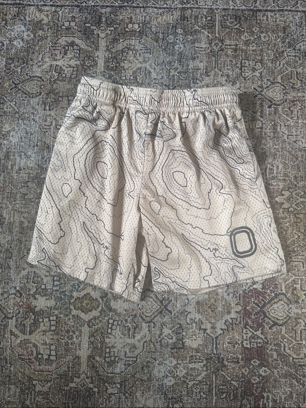 Kids' Cream Topographic Print Athletic Shorts